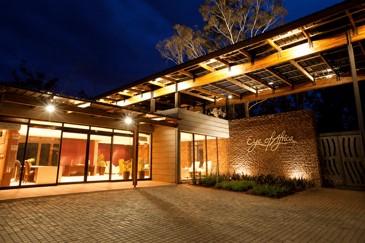 Eye of Africa Estate entrance at night — luxury residential golf estate in Eikenhof, south of Johannesburg, South Africa